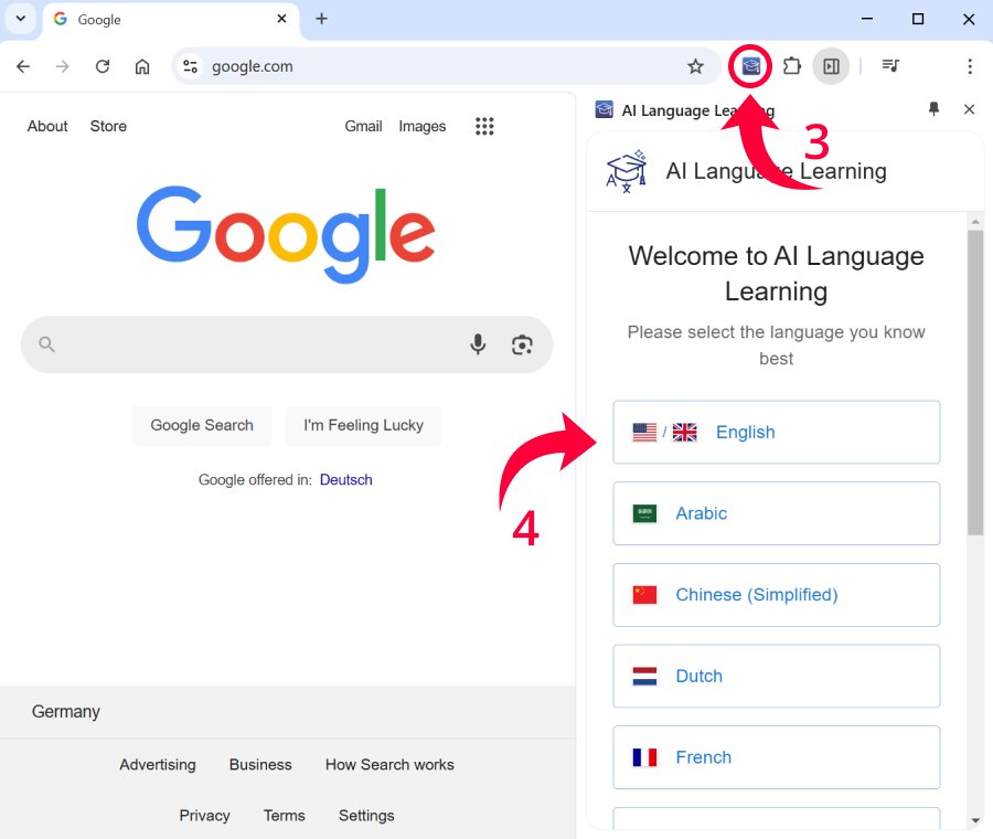 Selecting language preference